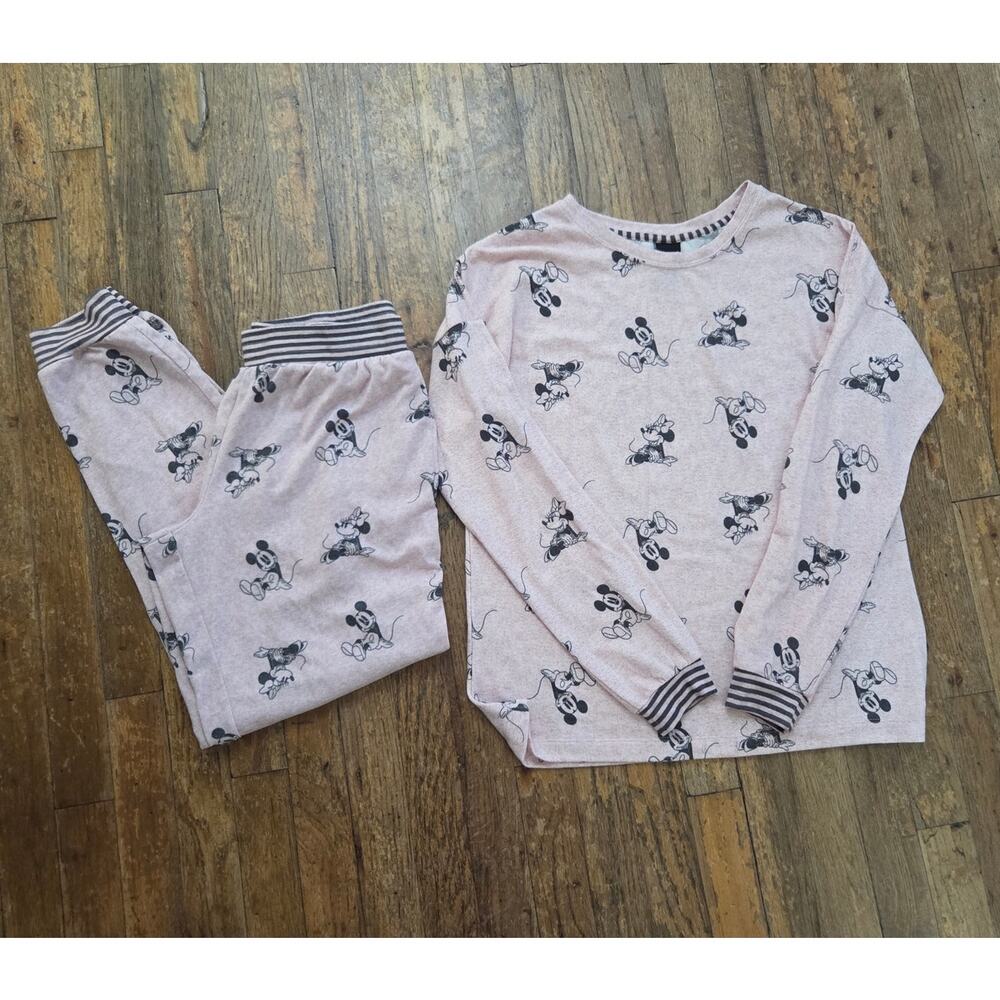 Small Disney Blush Pink Mickey Mouse Pajama Set Long Sleeve Pants Soft